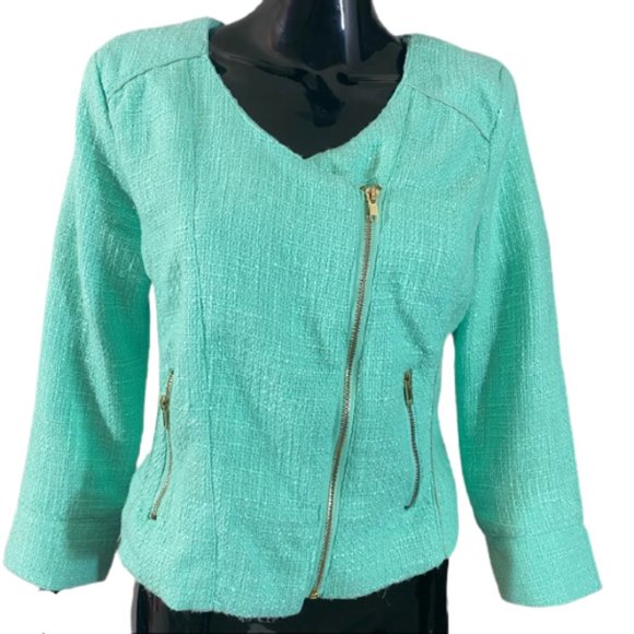 CHARLOTTE RUSSE Ladies Green & Gold Zipper Large Wool Blazer - Picture 1 of 9